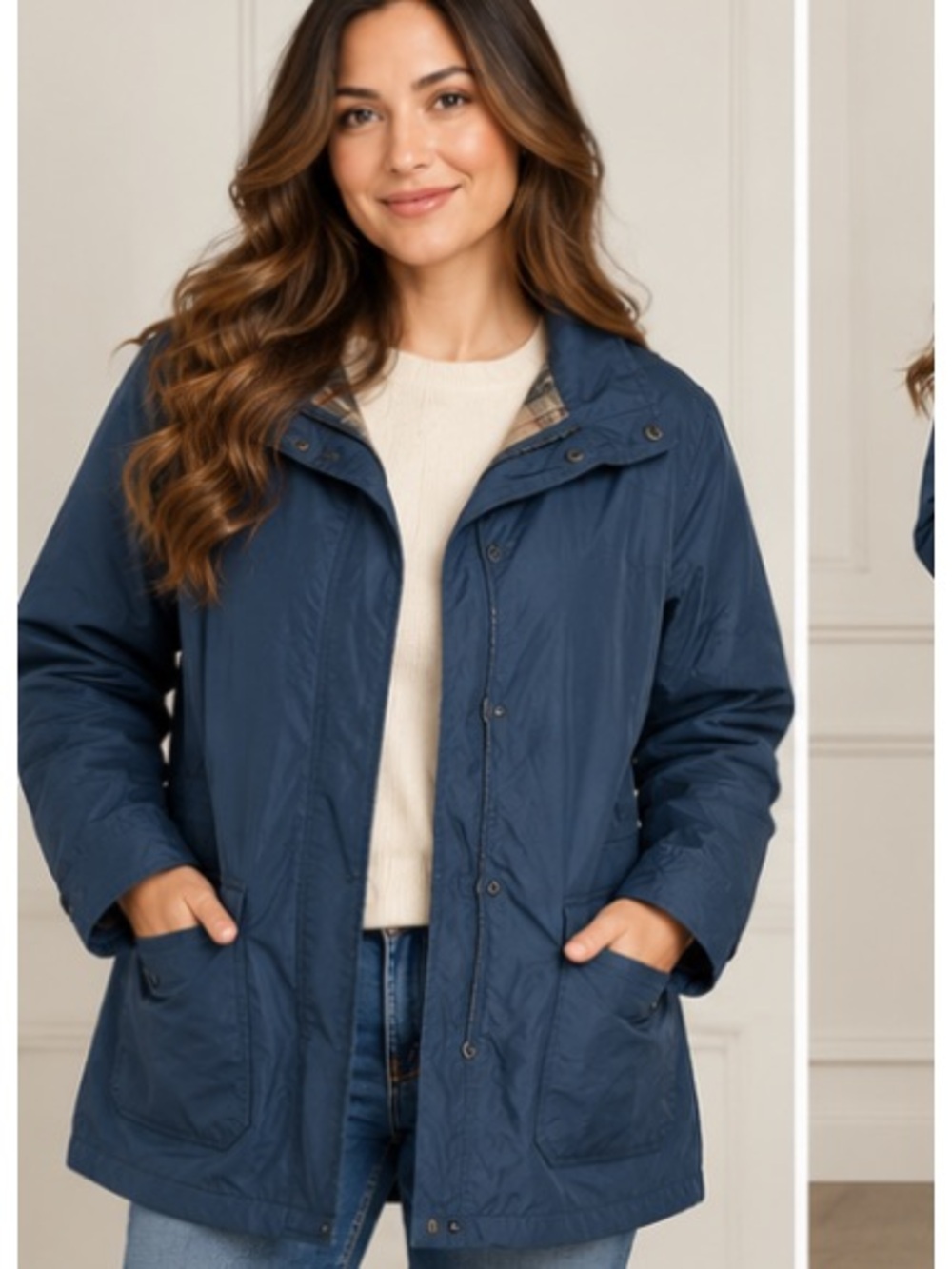 Wool rich blue indigo parka jacket flannel plaid inside parka jacket size L